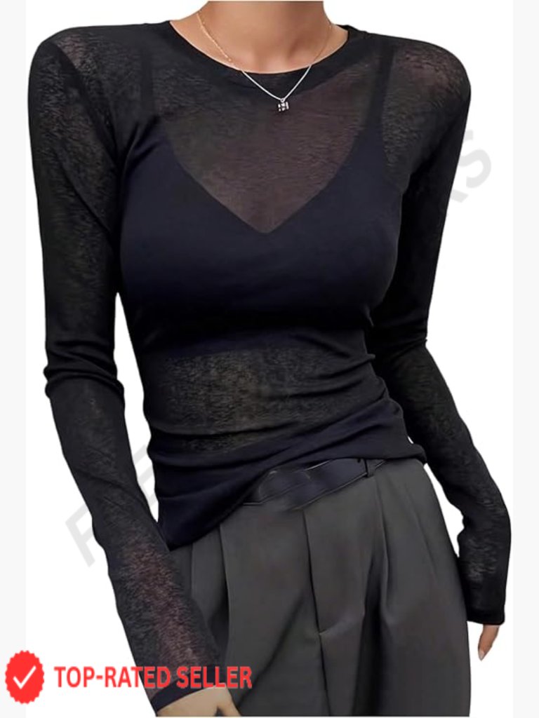 Sheer Mesh Long Sleeve Tee Stretchy Slim Fit Basic Shirt Night Out Party